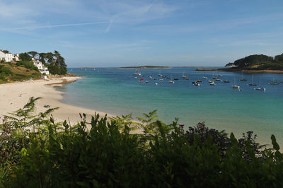 Scenic view of bay against sky