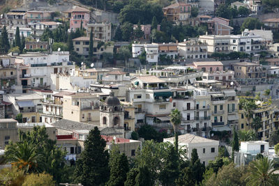 High angle view of buildings in town