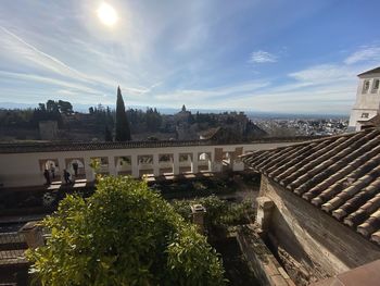 High angle view of buildings against sky