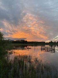 Scenic view of lake against sky during sunset