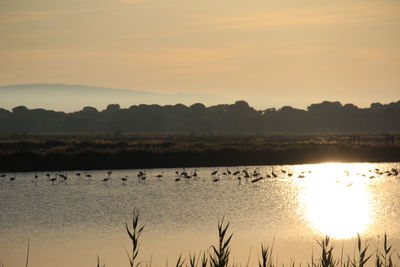 Scenic view of lake against sky during sunset