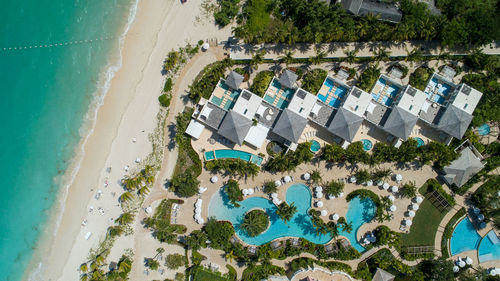 Aerial view of houses and sea