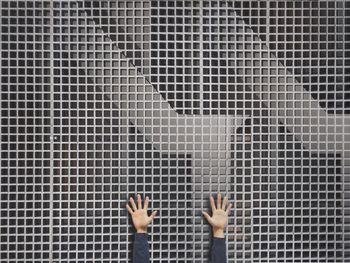 Person standing on tiled floor