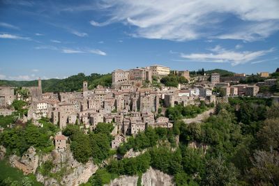 Cityscape of little city of sorano in tuscany italy