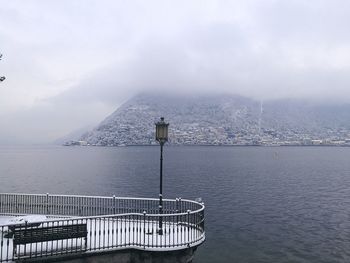 Scenic view of lake against sky during winter