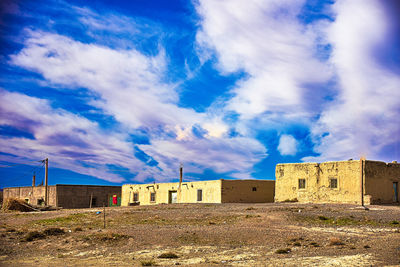 Old ruin building against blue sky