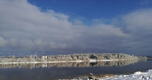 Panoramic view of lake against sky during winter