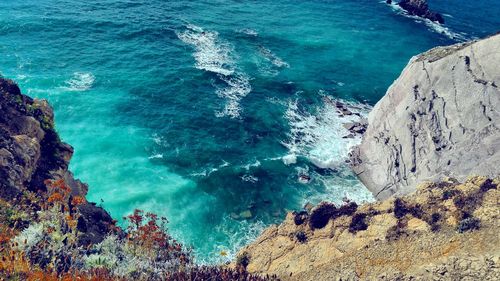 High angle view of calm blue sea