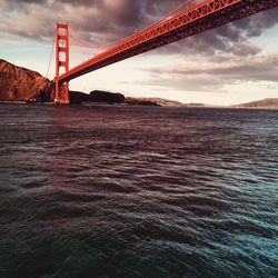 Golden gate bridge against sky during sunset