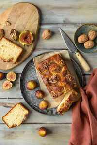 High angle view of food on cutting board