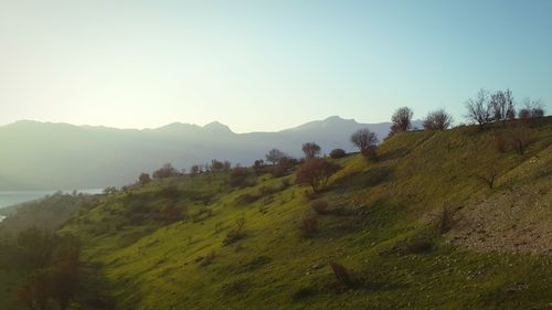 Scenic view of mountains against clear sky