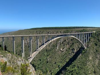 Arch bridge over land against clear blue sky