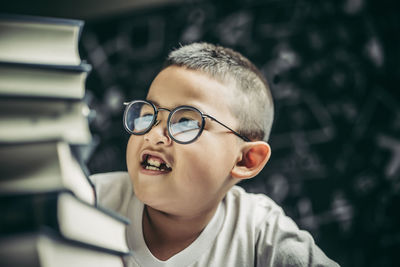 Portrait of boy wearing eyeglasses