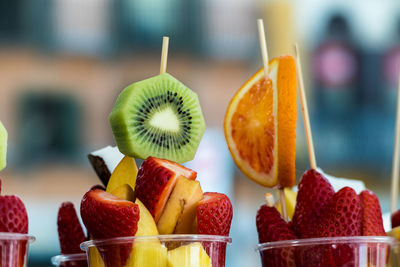 Close-up of fruit salad in container