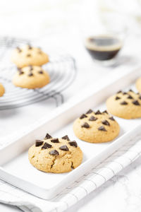 Close-up of cookies in plate on table