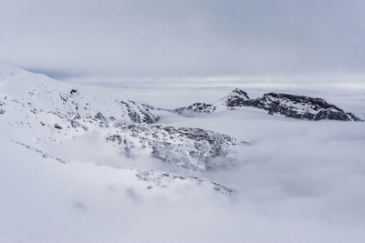 Scenic view of snow covered mountain against sky