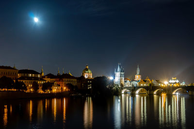 Illuminated buildings at waterfront