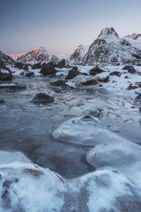 Scenic view of snowcapped mountains against sky