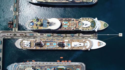 Ships moored at harbor