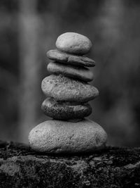 Close-up of stone stack on rock