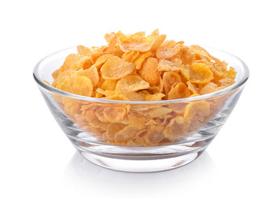 Close-up of ice cream in bowl against white background