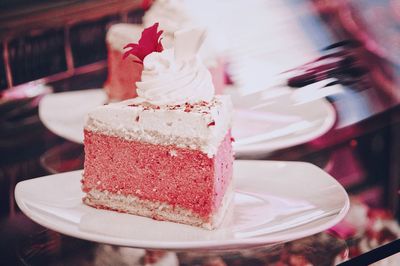 Close-up of cake in plate on table