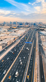 High angle view of traffic on road in dubai city