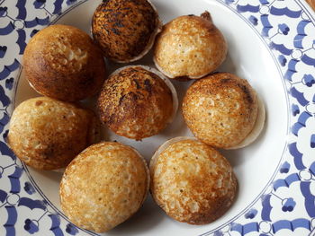 High angle view of bread in plate on table