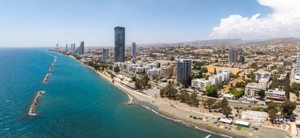 High angle view of cityscape against sky