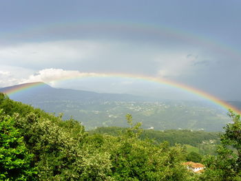 Scenic view of mountains against cloudy sky