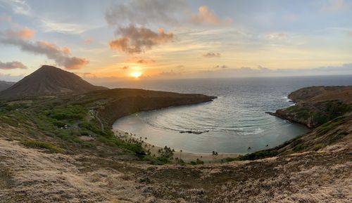 Scenic view of sea against sky during sunset