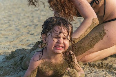 Mother and daughter at beach