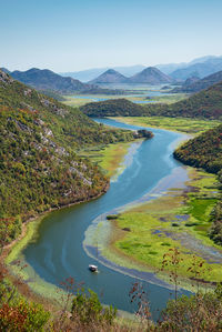 High angle view of river passing through landscape