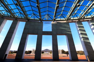 Low angle view of built structure against blue sky