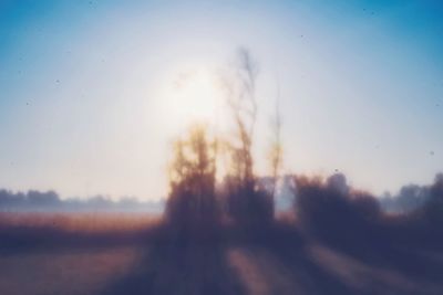 Defocused image of silhouette trees against sky during sunset