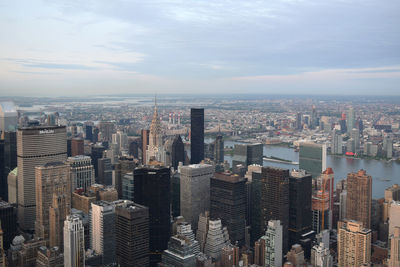 Aerial view of manhattan against sky