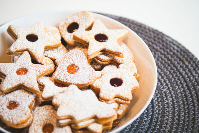 Close-up of cookies in plate