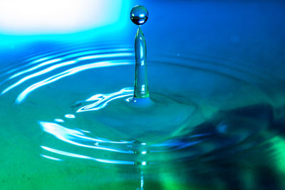Close-up of drop on blue water