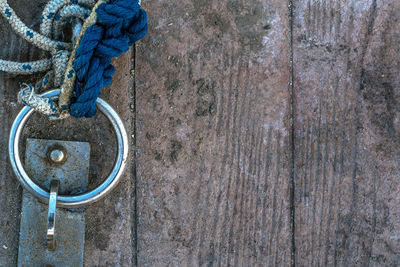 High angle view of rope on ring