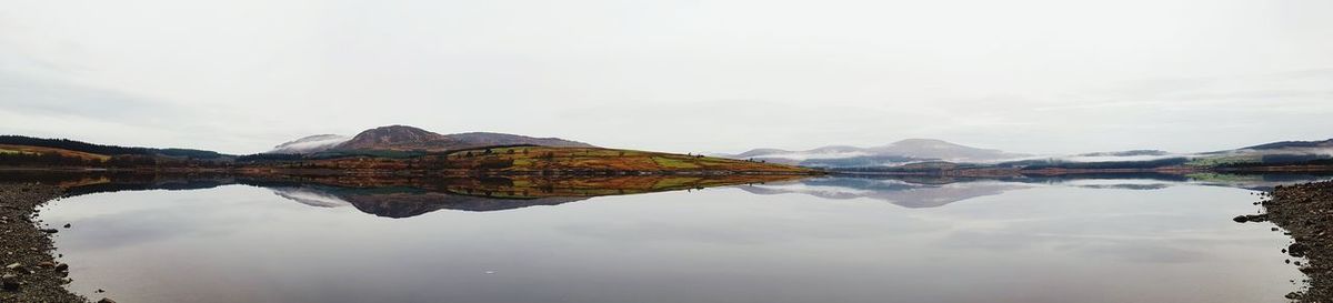 Panoramic view of lake and mountains against sky