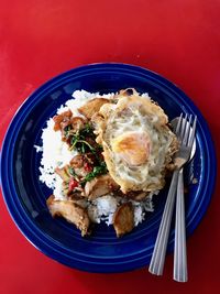 High angle view of breakfast in plate