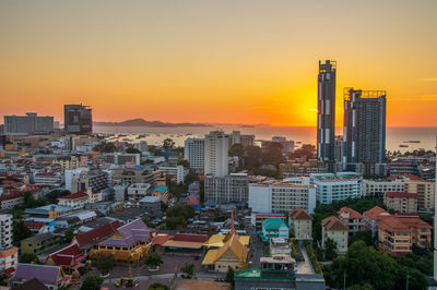 The cityscape of pattaya districtchonburi thailand southeast asia during the sunset time