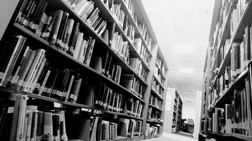 Low angle view of books in building