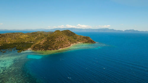 Aerial view tropical lagoon,sea, beach. tropical island. busuanga, palawan, philippines.