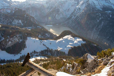 Scenic view of snowcapped mountains during winter