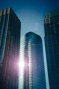 Low angle view of modern buildings against sky