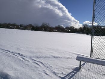 Scenic view of landscape against sky during winter