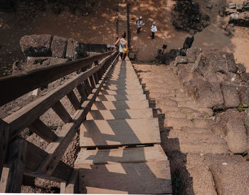 High angle view of people on footpath