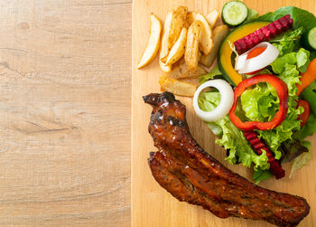 High angle view of food on table