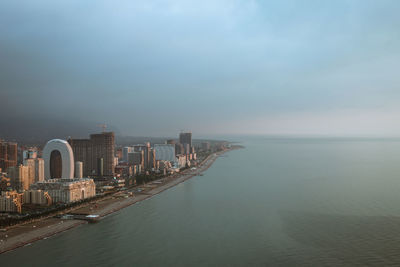High angle view of city at waterfront